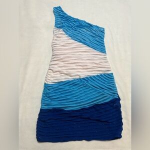 Blue & white one Shoulder see through mini dress